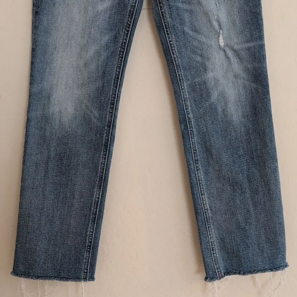 Denim Forum Arlo High Rise Straight Blue Raw Hem Button Fly Jeans Organic - 24